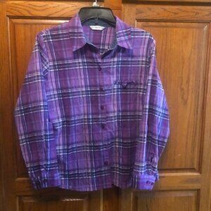 Allison Daley Womens Long Sleeved Button Down Purple Plaid Shirt Size L Petitie
